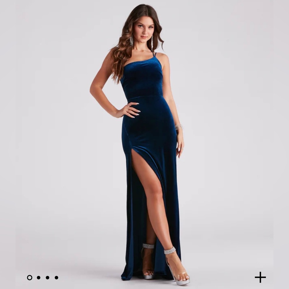 Formal velvet A line long dress in Navy by windsor